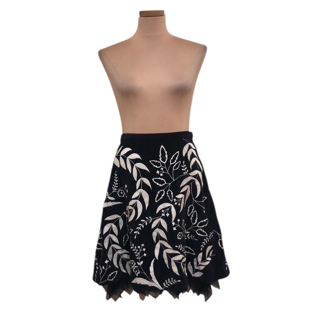 Anthropologie Black Embellished Asymmetrical Midi Skirt